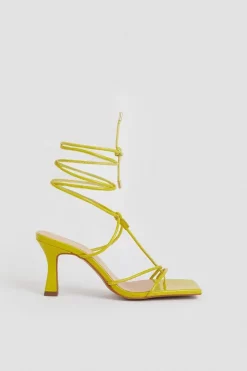 Brand new 🌟 Karen Millen Leather Ankle Tie Heeled 🩴 Sandal - lime 💯