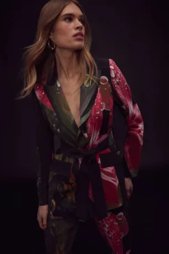 Budget ๐ Karen Millen Petite Shadow Crepe Soft Belted Woven Jacket - floral โค๏ธ