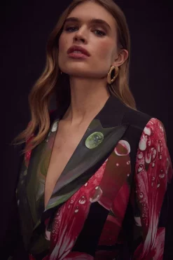 Flash Sale 🛒 Karen Millen Shadow Crepe Soft Belted Woven Jacket - floral 👏 -Occasionwear Popular Store bkk01809 floral xl 1