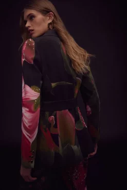 Flash Sale 🛒 Karen Millen Shadow Crepe Soft Belted Woven Jacket - floral 👏 -Occasionwear Popular Store bkk01809 floral xl 2