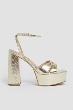 Outlet 🛒 Karen Millen Metallic Platform 🩴 Sandal 😍 -Occasionwear Popular Store bkk01839 gold xl 2