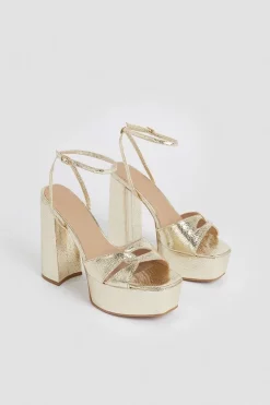 Outlet 🛒 Karen Millen Metallic Platform 🩴 Sandal 😍 -Occasionwear Popular Store bkk01839 gold xl 4