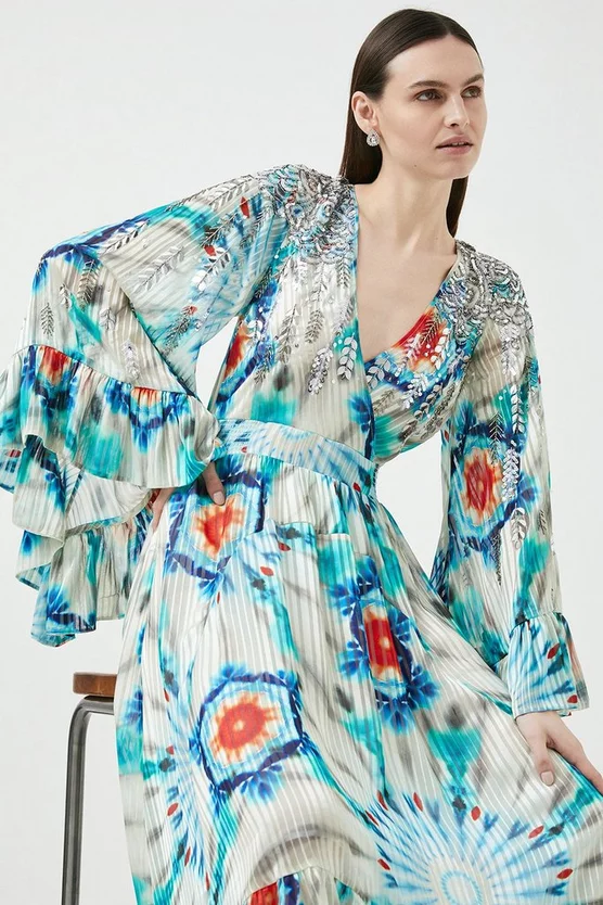 Cheapest ๐คฉ Karen Millen Tie Dye Bead Embellished Woven Drama Kimono - blue ๐ 4 Cheapest ๐คฉ Karen Millen Tie Dye Bead Embellished Woven Drama Kimono - blue ๐ - Image 2