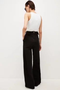 Best Sale ❤️ Karen Millen Twill Tab Waist Woven Wide Leg Trouser 🧨 -Occasionwear Popular Store bkk01902 black xl 2