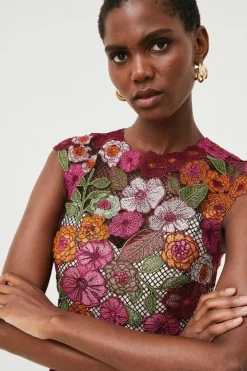 Promo 👍 Karen Millen Guipure Lace & Embroidered Floral Pleat Midi 🌟 -Occasionwear Popular Store bkk01942 floral xl 1