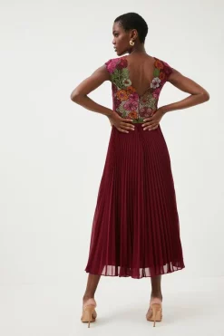 Promo 👍 Karen Millen Guipure Lace & Embroidered Floral Pleat Midi 🌟 -Occasionwear Popular Store bkk01942 floral xl 2