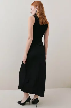 Brand new ⌛ Karen Millen Satin 👗 Skirt Sleeveless Rib Knit Mix Midi 👗 Dress 🎁 -Occasionwear Popular Store bkk01954 black xl 5