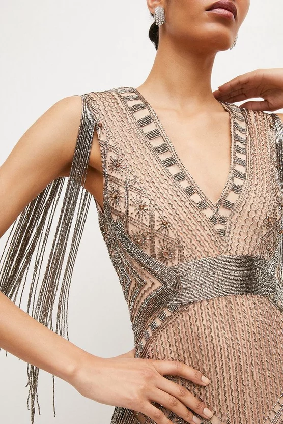 Cheapest 🎁 Karen Millen Beaded Fringed Woven Maxi 👗 Dress 🎉 4 Cheapest 🎁 Karen Millen Beaded Fringed Woven Maxi 👗 Dress 🎉 - Image 2