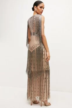 Cheapest 🎁 Karen Millen Beaded Fringed Woven Maxi 👗 Dress 🎉 12 Cheapest 🎁 Karen Millen Beaded Fringed Woven Maxi 👗 Dress 🎉 -Occasionwear Popular Store bkk01987 nude xl 4