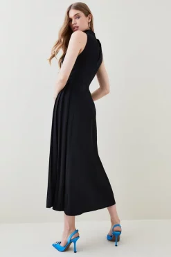 Best Pirce 🧨 Karen Millen Soft Tailored Pleated Panel Midaxi 👗 Dress 😍 -Occasionwear Popular Store bkk01991 black xl 2