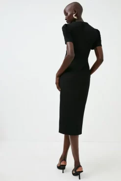 New ❤️ Karen Millen Structured Crepe Chain Fastening Pencil Midi 👗 Dress 🧨 -Occasionwear Popular Store bkk01994 black xl 2