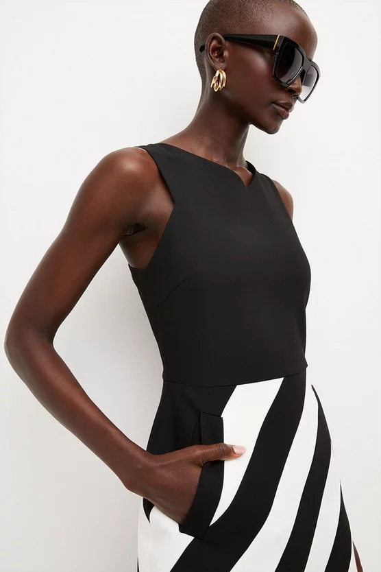 Best Sale 🥰 Karen Millen Compact Stretch Contrast Bodice Stripe Mini 👗 Dress - mono 😍 4 Best Sale 🥰 Karen Millen Compact Stretch Contrast Bodice Stripe Mini 👗 Dress - mono 😍 - Image 2