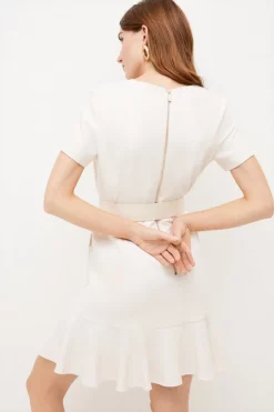 Coupon 🎉 Karen Millen Compact Stretch Military Pephem Belted Mini 👗 Dress 😀 -Occasionwear Popular Store bkk02007 cream xl 2
