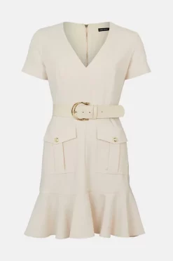 Coupon 🎉 Karen Millen Compact Stretch Military Pephem Belted Mini 👗 Dress 😀 -Occasionwear Popular Store bkk02007 cream xl 3