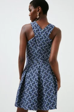 Coupon ❤️ Karen Millen Chain Jacquard Halter Skater Mini 👗 Dress 🛒 -Occasionwear Popular Store bkk02010 navy xl 2