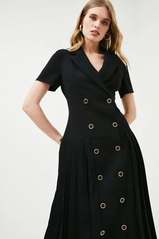 Best Pirce 🎁 Karen Millen Military Tailored Tuxedo Pleated Midi 👗 Dress ⭐ 4 Best Pirce 🎁 Karen Millen Military Tailored Tuxedo Pleated Midi 👗 Dress ⭐ - Image 2