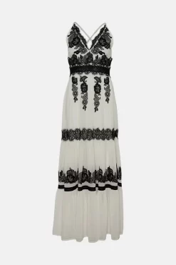 Hot Sale 🔔 Karen Millen Mixed Lace & Embroidered Woven Halter Maxi 🥰 -Occasionwear Popular Store bkk02029 ivory xl 4