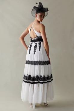 Hot Sale 🔔 Karen Millen Mixed Lace & Embroidered Woven Halter Maxi 🥰 -Occasionwear Popular Store bkk02029 ivory xl 5