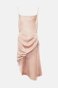 Hot Sale 🌟 Karen Millen Satin Crepe Cowl Neck Feather Cami Midi 👗 Dress ⭐ -Occasionwear Popular Store bkk02052 blush xl 3