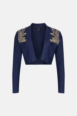 Hot Sale 💯 Karen Millen Embellished Bandage Knit Crop Cardigan 🎁 -Occasionwear Popular Store bkk02102 navy xl 3
