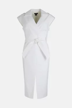 Cheap 🛒 Karen Millen Compact Cotton Military Belted Pencil Midi 👗 Dress 🎉 -Occasionwear Popular Store bkk02107 ivory xl 3