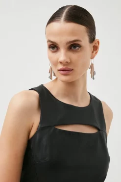 Flash Sale 🎁 Karen Millen Leather Lace Detail Cut Out A Line Mini 👗 Dress 🌟 -Occasionwear Popular Store bkk02147 black xl 1