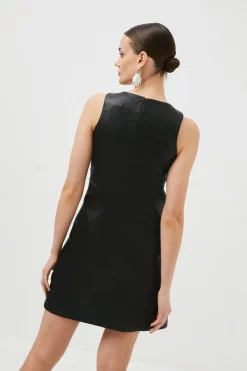 Flash Sale 🎁 Karen Millen Leather Lace Detail Cut Out A Line Mini 👗 Dress 🌟 -Occasionwear Popular Store bkk02147 black xl 2