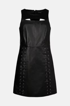 Flash Sale 🎁 Karen Millen Leather Lace Detail Cut Out A Line Mini 👗 Dress 🌟 -Occasionwear Popular Store bkk02147 black xl 3