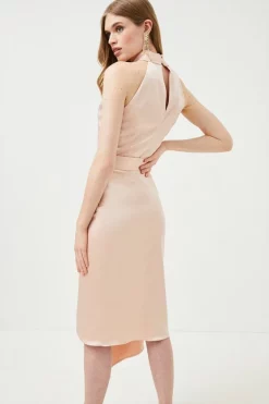 Coupon ✔️ Karen Millen Satin Halter Drape Woven Midi 👗 Dress ✨ -Occasionwear Popular Store bkk02150 blush xl 2