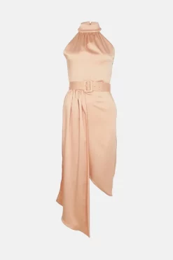 Coupon ✔️ Karen Millen Satin Halter Drape Woven Midi 👗 Dress ✨ -Occasionwear Popular Store bkk02150 blush xl 3