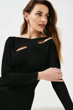 Best Sale 🤩 Karen Millen Italian Structured Rib Cross Over Pencil Midi 👗 Dress ⭐ -Occasionwear Popular Store bkk02167 black xl 1