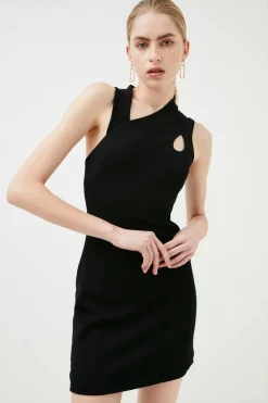 Deals 🔥 Karen Millen Italian Structured Rib Cut Out Bodycon Mini 👗 Dress 😉 -Occasionwear Popular Store bkk02172 black xl 1