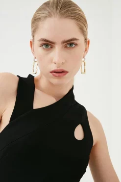 Deals 🔥 Karen Millen Italian Structured Rib Cut Out Bodycon Mini 👗 Dress 😉 -Occasionwear Popular Store bkk02172 black xl 2