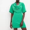 Best reviews of 🌟 Karen Millen Fluid Crepe Woven Cowl Neck Mini 👗 Dress ❤️ -Occasionwear Popular Store bkk02197 green xl