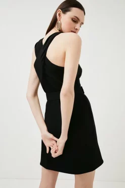 Cheapest ⌛ Karen Millen Compact Viscose Asymmetric Drape Mini 👗 Dress 🤩 -Occasionwear Popular Store bkk02248 black xl 2