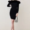 Best deal 🧨 Karen Millen Faux Fur Bardot Knit Mini 👗 Dress - black ✨ -Occasionwear Popular Store bkk02380 black xl