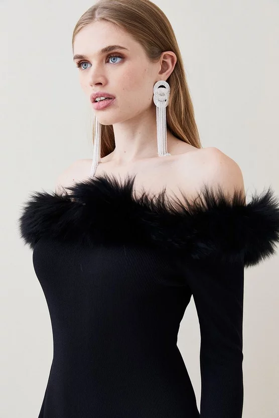 Best deal ๐งจ Karen Millen Faux Fur Bardot Knit Mini ๐ Dress - black โจ 4 Best deal ๐งจ Karen Millen Faux Fur Bardot Knit Mini ๐ Dress - black โจ - Image 2