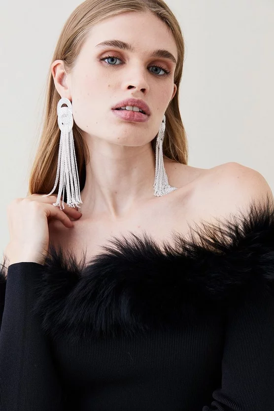 Best deal ๐งจ Karen Millen Faux Fur Bardot Knit Mini ๐ Dress - black โจ 5 Best deal ๐งจ Karen Millen Faux Fur Bardot Knit Mini ๐ Dress - black โจ - Image 3