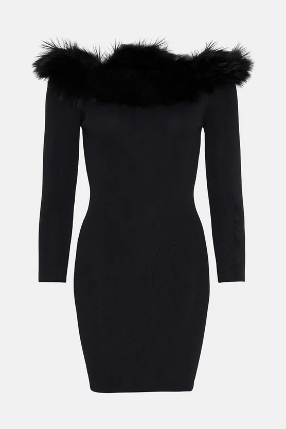 Best deal ๐งจ Karen Millen Faux Fur Bardot Knit Mini ๐ Dress - black โจ 6 Best deal ๐งจ Karen Millen Faux Fur Bardot Knit Mini ๐ Dress - black โจ - Image 4