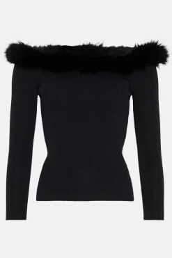 Best reviews of 🛒 Karen Millen Faux Fur Bardot Knit Top - black ❤️ -Occasionwear Popular Store bkk02381 black xl 3