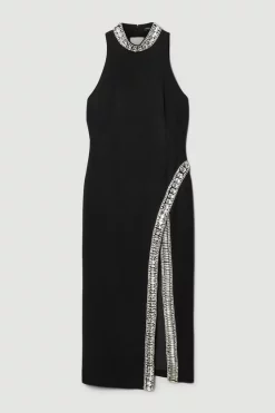Best Pirce 🎉 Karen Millen Petite Crystal Embellished Woven Split Maxi 🔔 -Occasionwear Popular Store bkk02395 black xl 3