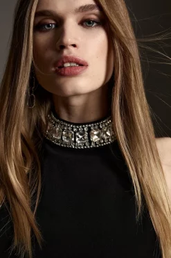 Promo 🌟 Karen Millen Crystal Embellished Woven Thigh Split Maxi 🔔 -Occasionwear Popular Store bkk02396 black xl 4