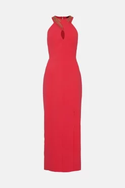 Buy 👏 Karen Millen Enamel Chain Detail Halter Maxi 👗 Dress 🎁 -Occasionwear Popular Store bkk02399 coral xl 3