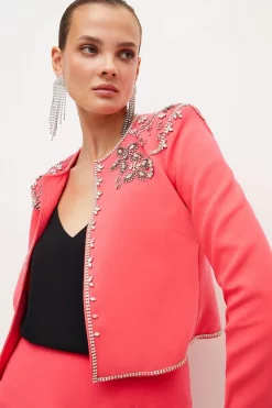 Cheapest 🎁 Karen Millen Crystal Embellished Cady Woven Jacket 👍