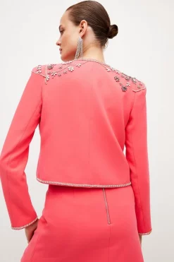Cheapest 🎁 Karen Millen Crystal Embellished Cady Woven Jacket 👍 10 Cheapest 🎁 Karen Millen Crystal Embellished Cady Woven Jacket 👍 -Occasionwear Popular Store bkk02402 coral xl 2