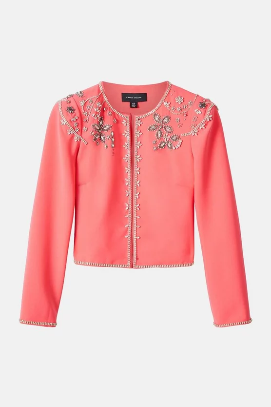 Cheapest 🎁 Karen Millen Crystal Embellished Cady Woven Jacket 👍 6 Cheapest 🎁 Karen Millen Crystal Embellished Cady Woven Jacket 👍 - Image 4