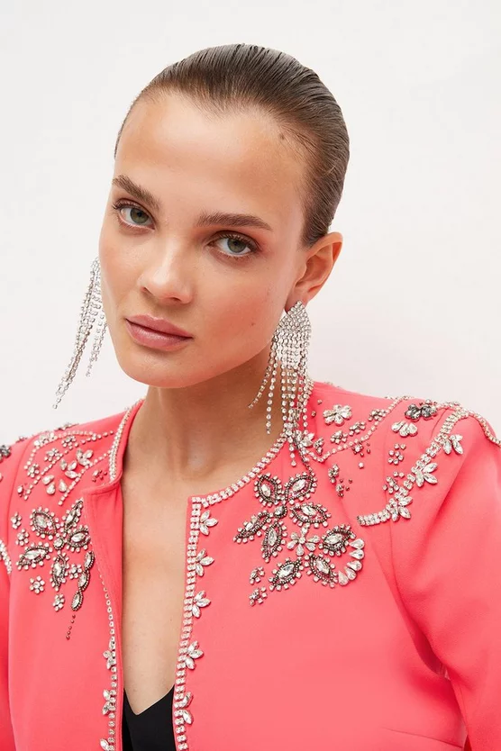 Cheapest 🎁 Karen Millen Crystal Embellished Cady Woven Jacket 👍 7 Cheapest 🎁 Karen Millen Crystal Embellished Cady Woven Jacket 👍 - Image 5