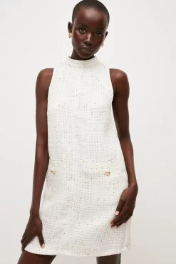 Buy 🎁 Karen Millen Metallic Tweed Pocket Shift Mini 👗 Dress - ivory ✔️ -Occasionwear Popular Store bkk02443 ivory xl 1