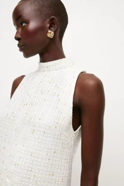 Buy 🎁 Karen Millen Metallic Tweed Pocket Shift Mini 👗 Dress - ivory ✔️ -Occasionwear Popular Store bkk02443 ivory xl 2