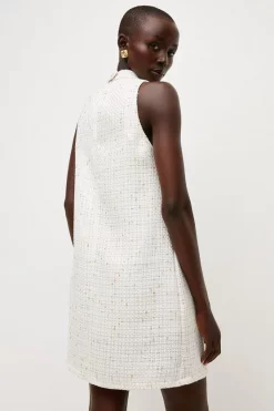 Buy 🎁 Karen Millen Metallic Tweed Pocket Shift Mini 👗 Dress - ivory ✔️ -Occasionwear Popular Store bkk02443 ivory xl 4